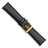 DeBeer 22mm Black Teju Liz Grain Leather with Gold-tone Buckle 7.5 inch Watch Band