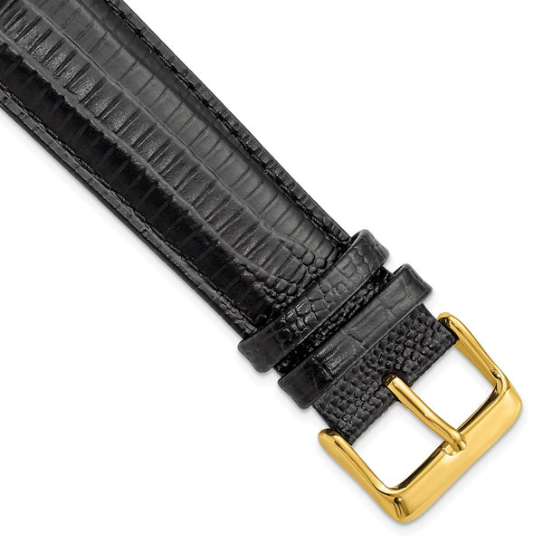 22mm Black Teju Liz Grain Leather Gold-tone Buckle Watch Band