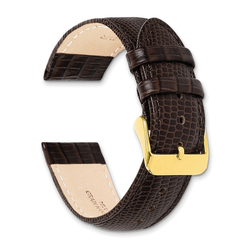 DeBeer 22mm Brown Teju Liz Grain Leather with Gold-tone Buckle 7.5 inch Watch Band