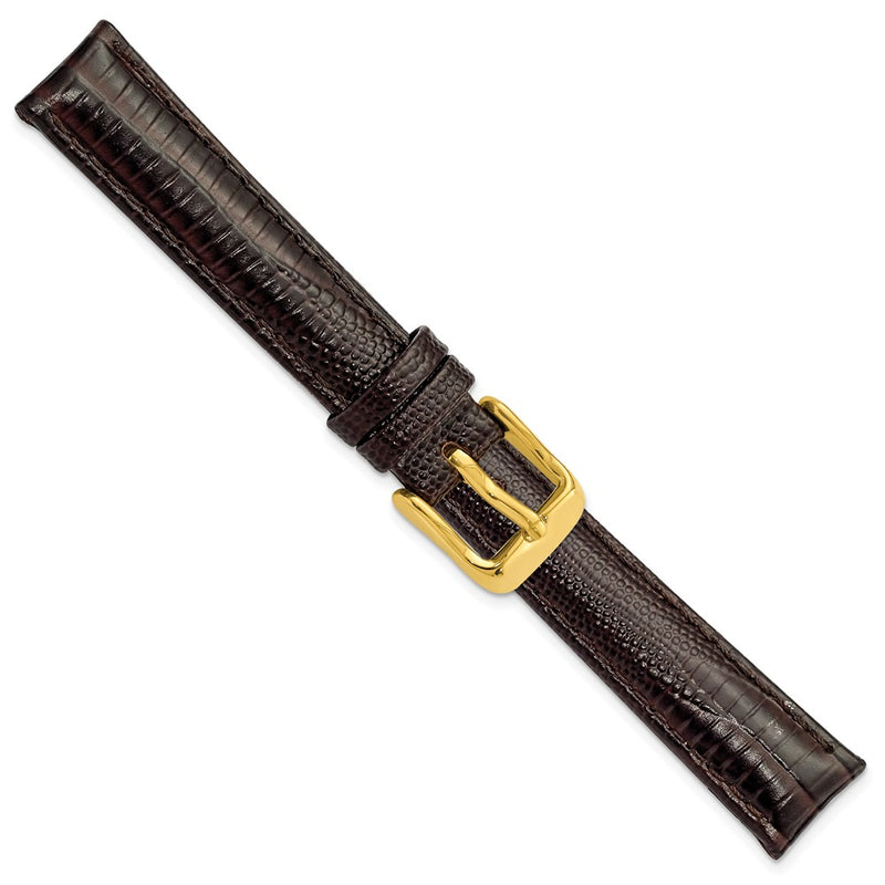 DeBeer 14mm Brown Teju Liz Grain Leather with Gold-tone Buckle 6.75 inch Watch Band