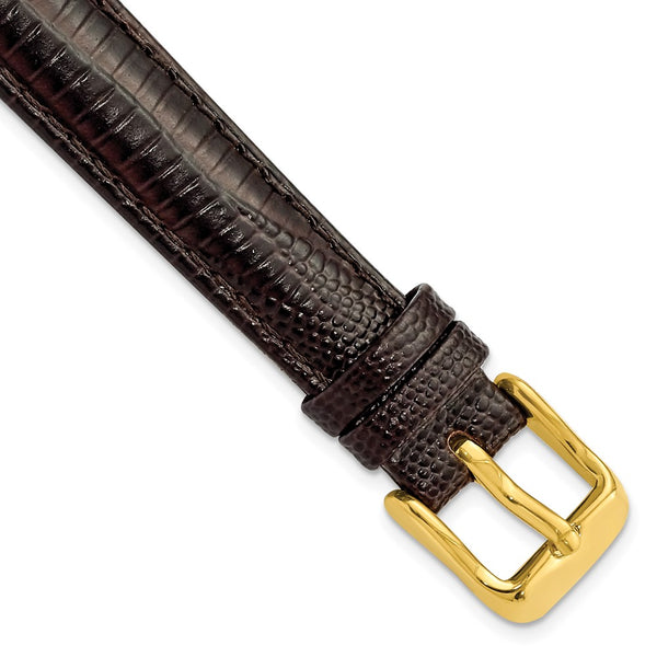 DeBeer 14mm Brown Teju Liz Grain Leather with Gold-tone Buckle 6.75 inch Watch Band
