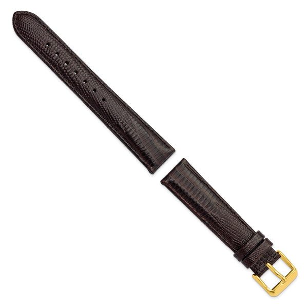 DeBeer 18mm Brown Teju Liz Grain Leather with Gold-tone Buckle 7.5 inch Watch Band