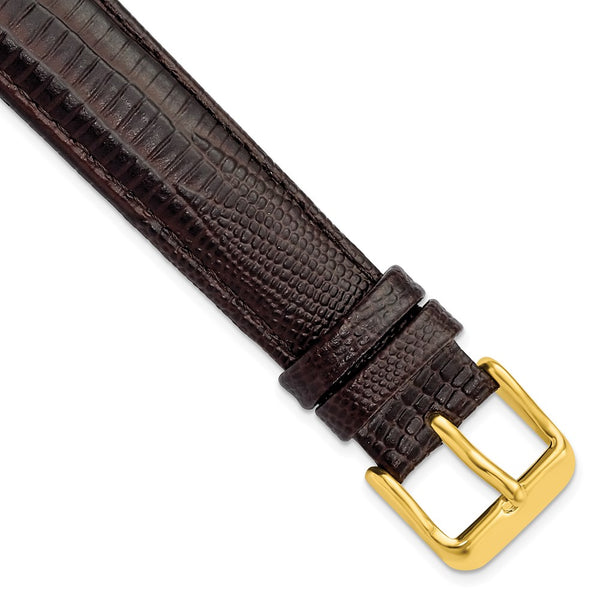 DeBeer 18mm Brown Teju Liz Grain Leather with Gold-tone Buckle 7.5 inch Watch Band