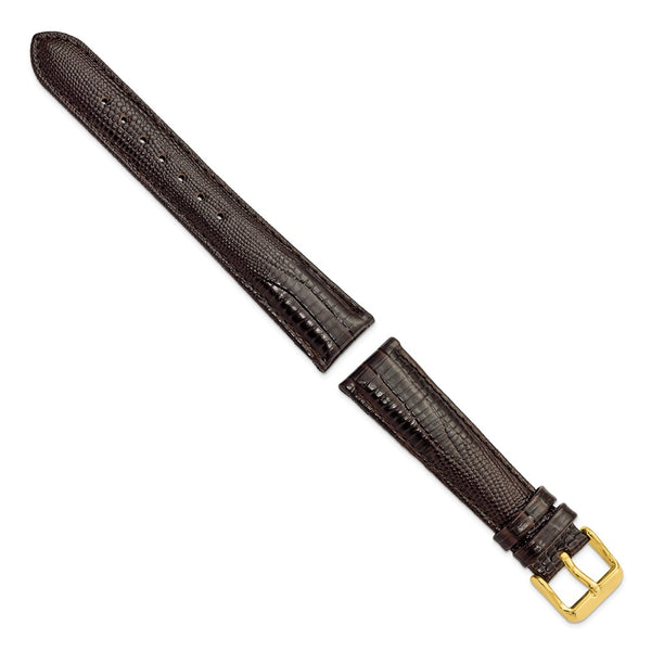 DeBeer 19mm Brown Teju Liz Grain Leather with Gold-tone Buckle 7.5 inch Watch Band