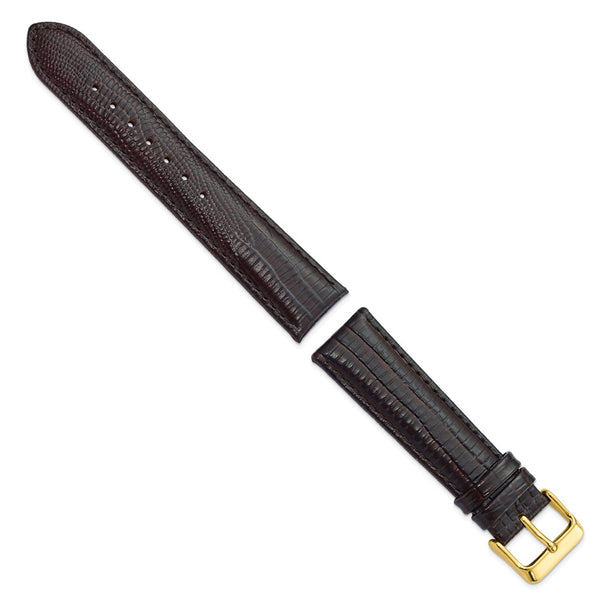 DeBeer 20mm Brown Teju Liz Grain Leather with Gold-tone Buckle 7.5 inch Watch Band