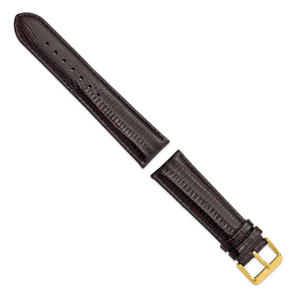 DeBeer 22mm Brown Teju Liz Grain Leather with Gold-tone Buckle 7.5 inch Watch Band