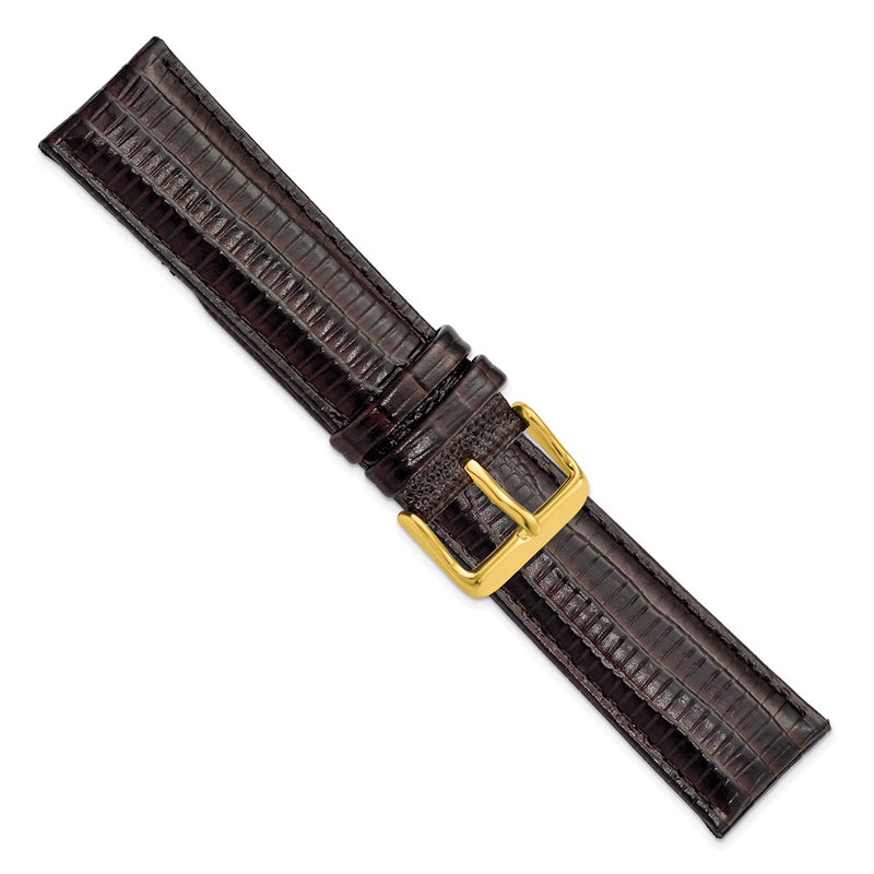 DeBeer 22mm Brown Teju Liz Grain Leather with Gold-tone Buckle 7.5 inch Watch Band