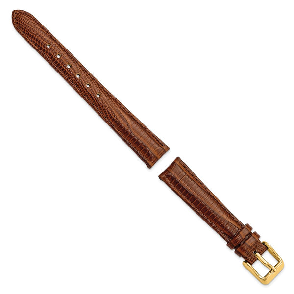 14mm Mahogany Brown Teju Liz Grain Leather Gold-tone Buckle Watch Band