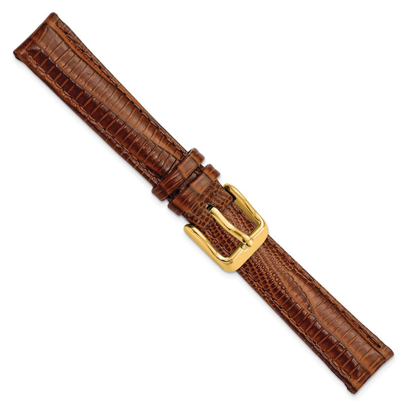 DeBeer 14mm Havana Teju Liz Grain Leather with Gold-tone Buckle 6.75 inch Watch Band
