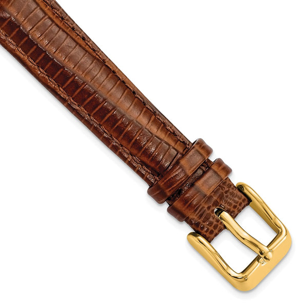 14mm Mahogany Brown Teju Liz Grain Leather Gold-tone Buckle Watch Band