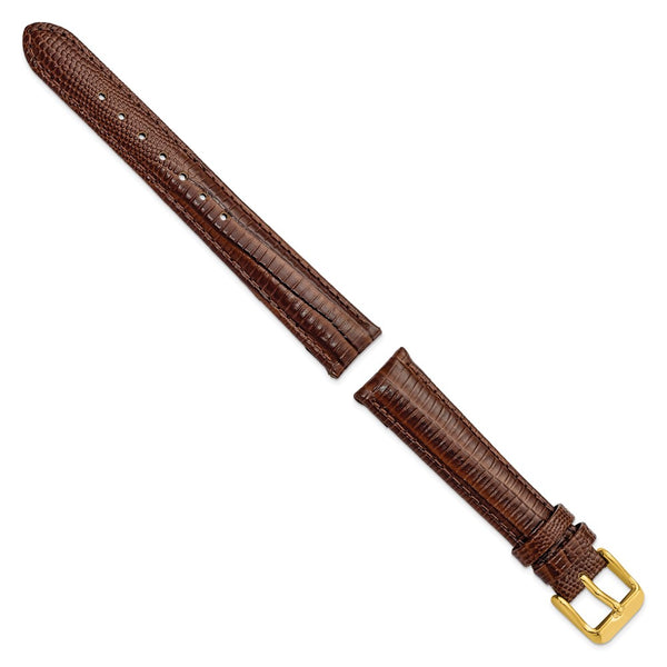 16mm Mahogany Brown Teju Liz Grain Leather Gold-tone Buckle Watch Band