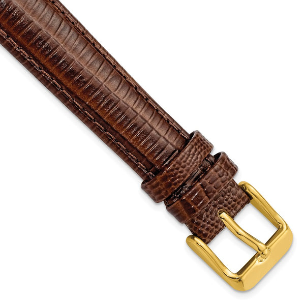 16mm Mahogany Brown Teju Liz Grain Leather Gold-tone Buckle Watch Band