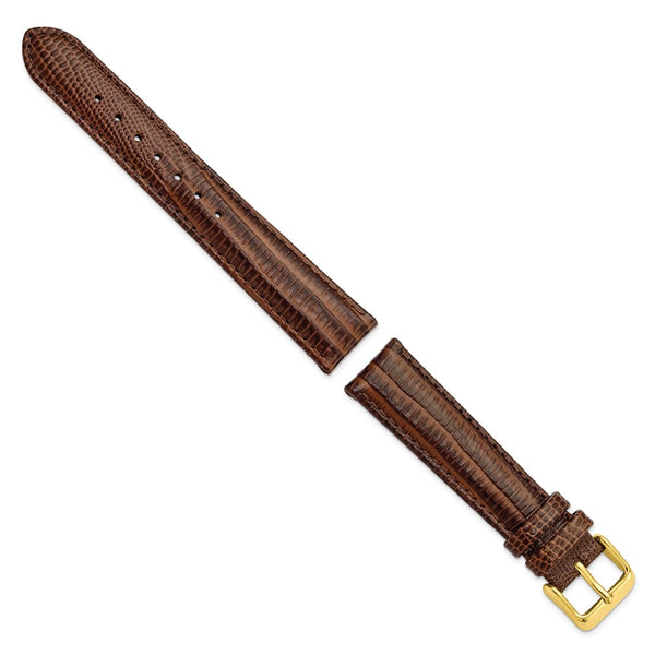 18mm Mahogany Brown Teju Liz Grain Leather Gold-tone Buckle Watch Band