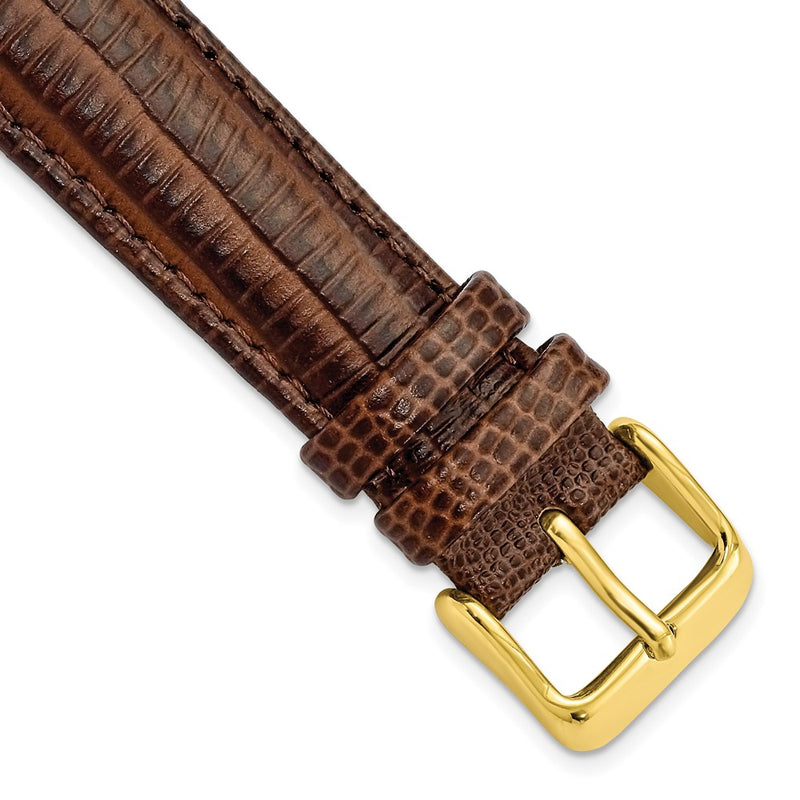 18mm Mahogany Brown Teju Liz Grain Leather Gold-tone Buckle Watch Band