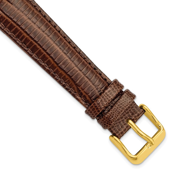 19mm Mahogany Brown Teju Liz Grain Leather Gold-tone Buckle Watch Band