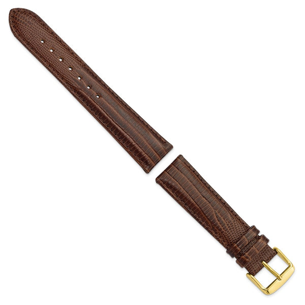DeBeer 20mm Havana Teju Liz Grain Leather with Gold-tone Buckle 7.5 inch Watch Band
