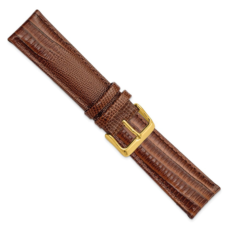 22mm Mahogany Brown Teju Liz Grain Leather Gold-tone Buckle Watch Band