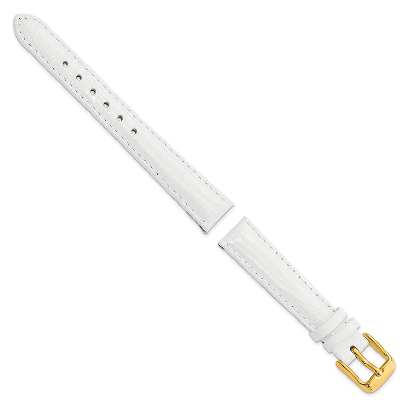 DeBeer 14mm White Teju Liz Grain Leather with Gold-tone Buckle 6.75 inch Watch Band