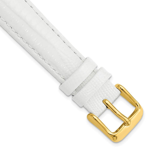 16mm White Teju Liz Grain Leather Gold-tone Buckle Watch Band