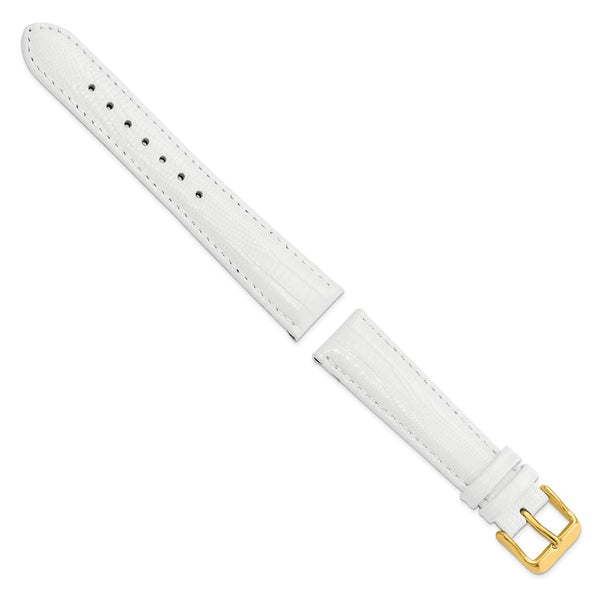 DeBeer 19mm White Teju Liz Grain Leather with Gold-tone Buckle 7.5 inch Watch Band