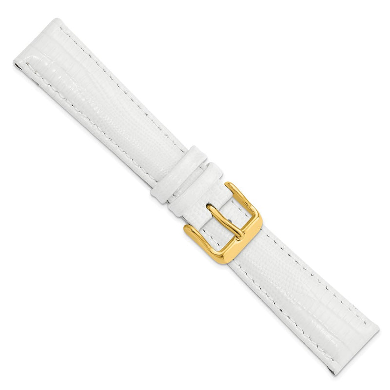 DeBeer 19mm White Teju Liz Grain Leather with Gold-tone Buckle 7.5 inch Watch Band