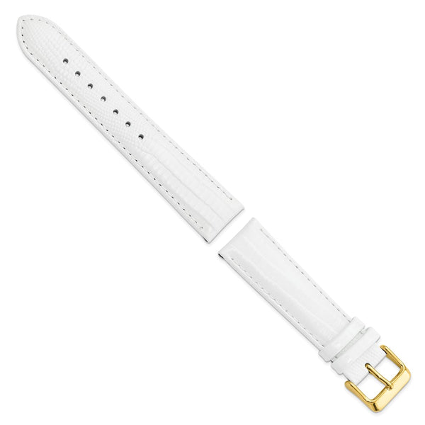 DeBeer 20mm White Teju Liz Grain Leather with Gold-tone Buckle 7.5 inch Watch Band