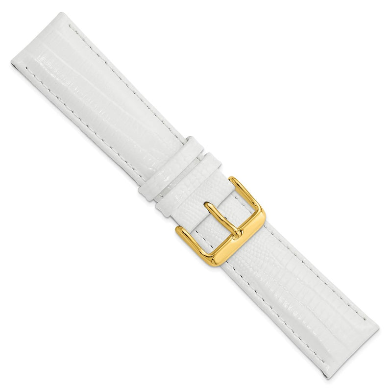 DeBeer 22mm White Teju Liz Grain Leather with Gold-tone Buckle 7.5 inch Watch Band