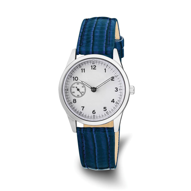 DeBeer 19mm Navy Teju Liz Grain Leather with Gold-tone Buckle 7.5 inch Watch Band