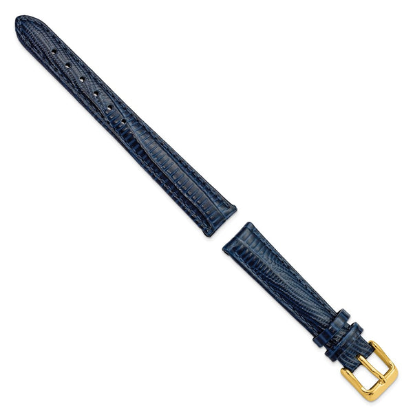 DeBeer 14mm Navy Teju Liz Grain Leather with Gold-tone Buckle 6.75 inch Watch Band