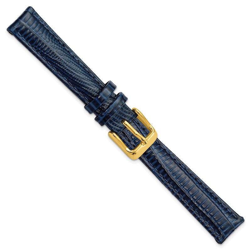 14mm Navy Teju Liz Grain Leather Gold-tone Buckle Watch Band