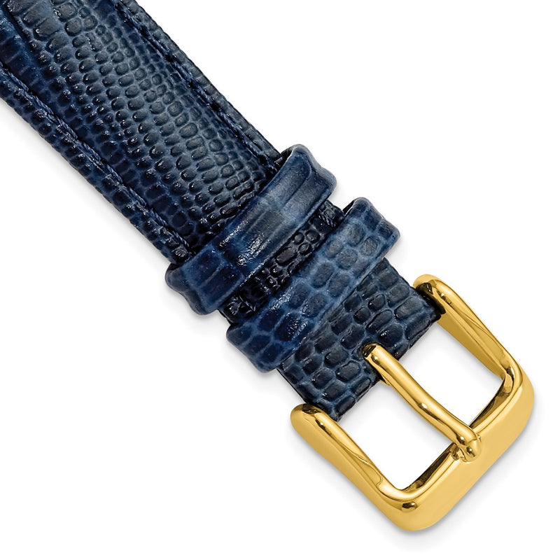 16mm Navy Teju Liz Grain Leather Gold-tone Buckle Watch Band