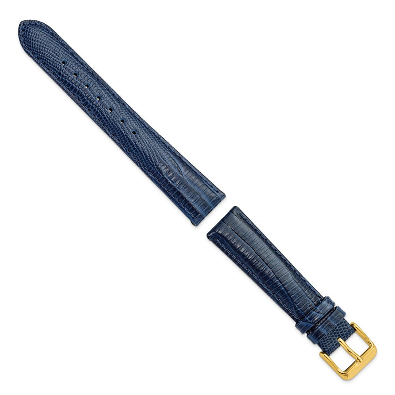 DeBeer 18mm Navy Teju Liz Grain Leather with Gold-tone Buckle 7.5 inch Watch Band