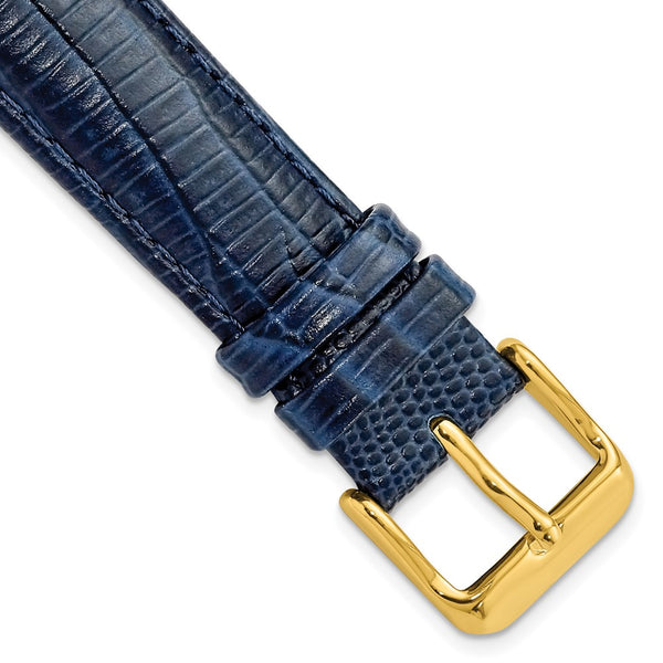 18mm Navy Teju Liz Grain Leather Gold-tone Buckle Watch Band