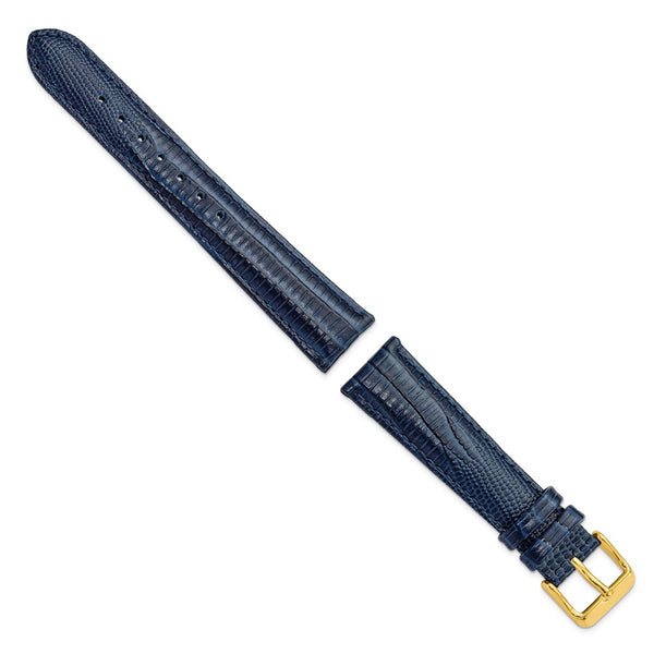 19mm Navy Teju Liz Grain Leather Gold-tone Buckle Watch Band