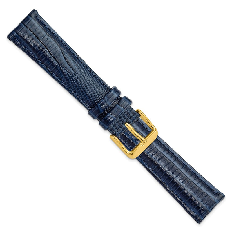 DeBeer 19mm Navy Teju Liz Grain Leather with Gold-tone Buckle 7.5 inch Watch Band