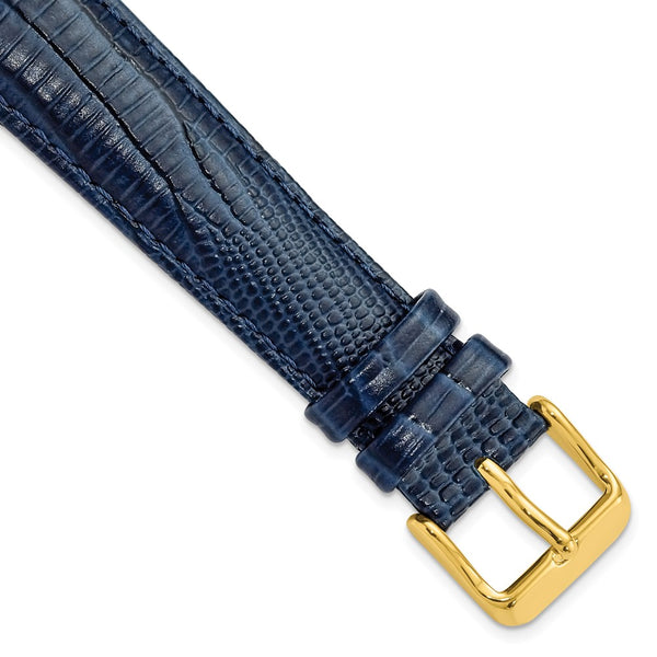 19mm Navy Teju Liz Grain Leather Gold-tone Buckle Watch Band