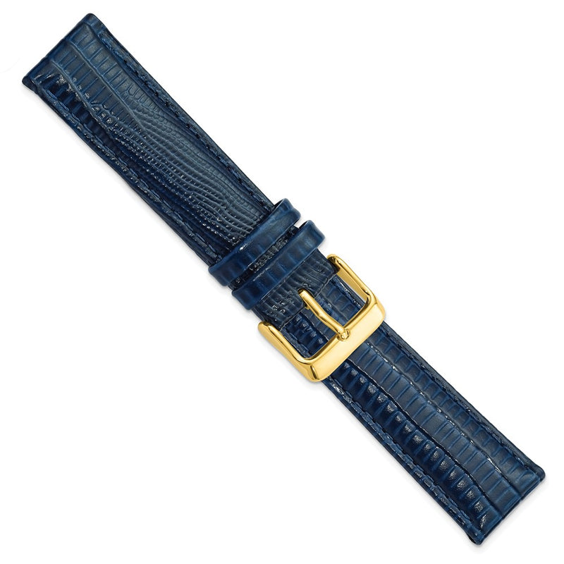 DeBeer 20mm Navy Teju Liz Grain Leather with Gold-tone Buckle 7.5 inch Watch Band