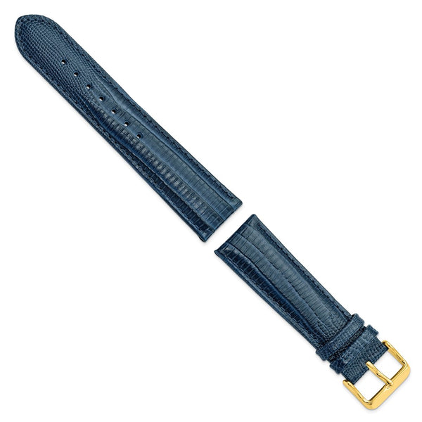 22mm Navy Teju Liz Grain Leather Gold-tone Buckle Watch Band