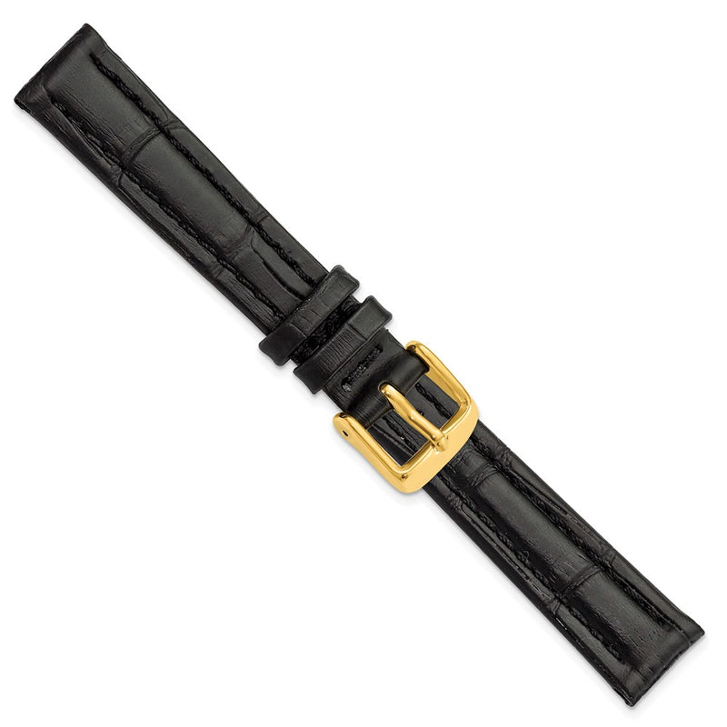 14mm Black Matte Alligator Grain Gold-tone Buckle Watch Band