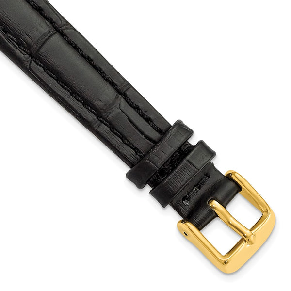 14mm Black Matte Alligator Grain Gold-tone Buckle Watch Band