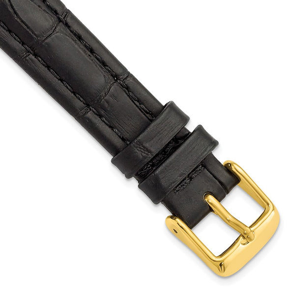 16mm Black Matte Alligator Grain Gold-tone Buckle Watch Band