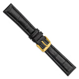 DeBeer 18mm Black Matte Alligator Grain Leather with Gold-tone Buckle 7.5 inch Watch Band