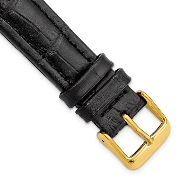 18mm Black Matte Alligator Grain Gold-tone Buckle Watch Band