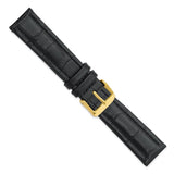 DeBeer 20mm Black Matte Alligator Grain Leather with Gold-tone Buckle 7.5 inch Watch Band