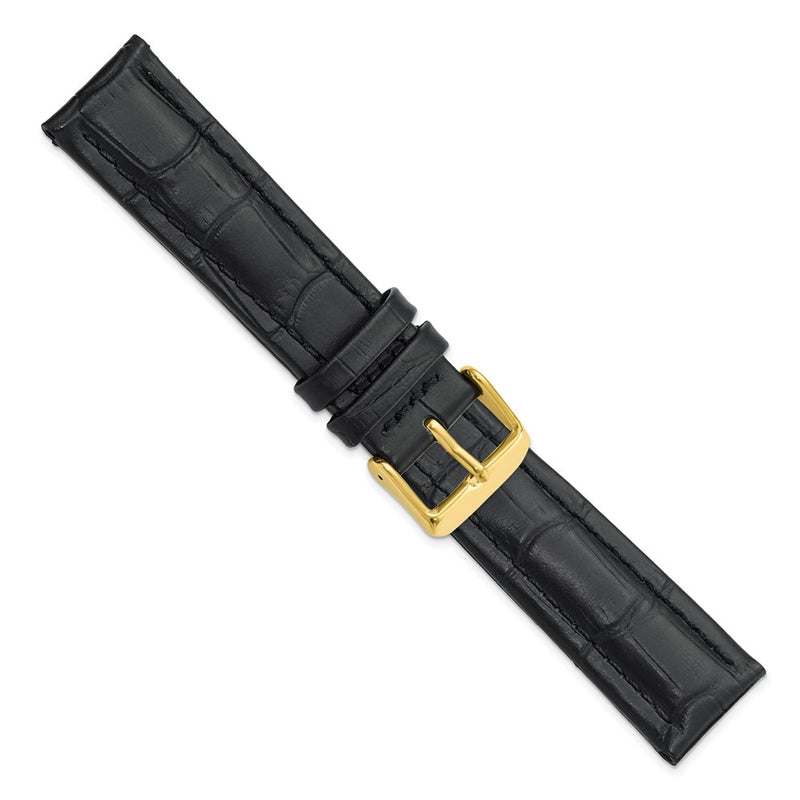 DeBeer 20mm Black Matte Alligator Grain Leather with Gold-tone Buckle 7.5 inch Watch Band