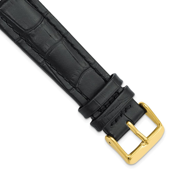 20mm Black Matte Alligator Grain Gold-tone Buckle Watch Band