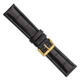 DeBeer 22mm Black Matte Alligator Grain Leather with Gold-tone Buckle 7.5 inch Watch Band