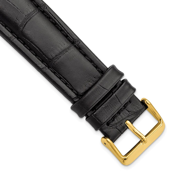 22mm Black Matte Alligator Grain Gold-tone Buckle Watch Band