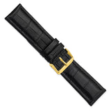 DeBeer 24mm Black Matte Alligator Grain Leather with Gold-tone Buckle 7.5 inch Watch Band
