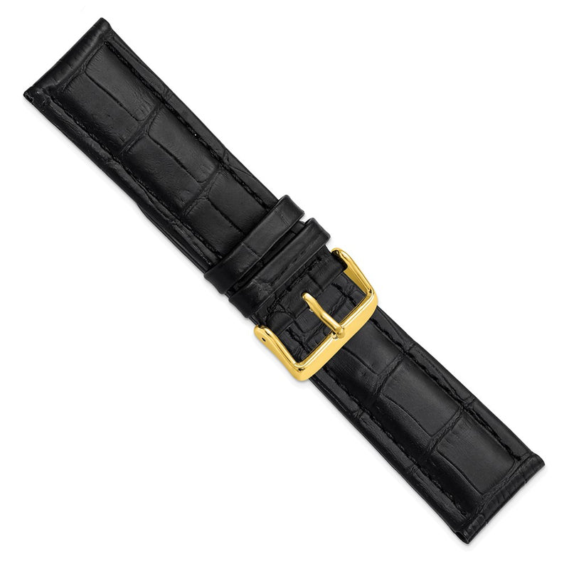 DeBeer 24mm Black Matte Alligator Grain Leather with Gold-tone Buckle 7.5 inch Watch Band